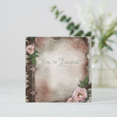  roze rozen bruiloft kaart (Staand voorkant)