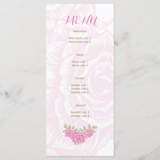  roze rozen bruiloft Menu kaart (Achterkant)