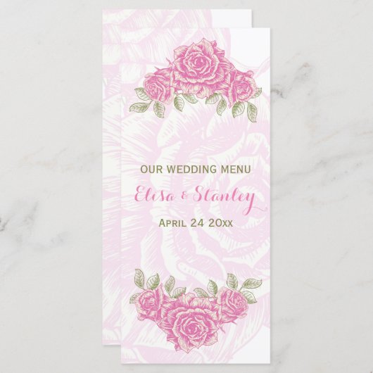  roze rozen bruiloft Menu kaart (Voorkant / Achterkant)