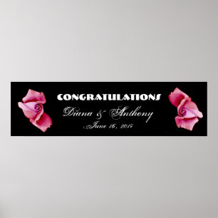 Roze rozen bruiloft of Verloving banner Poster