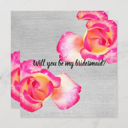 Roze rozen, canvas Bruidsmeisje Trouwkaart Kaart (Voorkant / Achterkant)