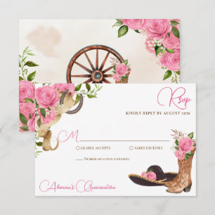 Roze Rozen Charro Western Quinceanera RSVP Kaartje