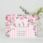 Roze Rozen Coquette Bow Stripes Kaart (Staand voorkant)
