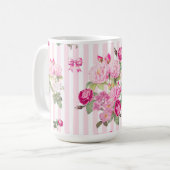  Roze Rozen Coquette Bow Stripes Koffiemok (Voorkant links)