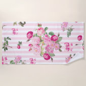  Roze Rozen Coquette Bow Stripes Strandlaken (Voorkant)