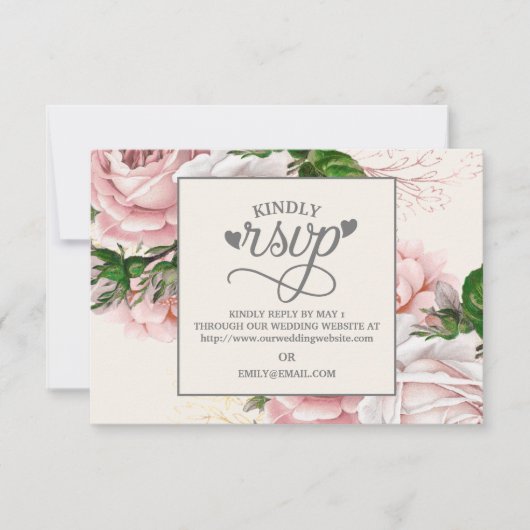 roze Rozen crème Wedding RSVP Kaartje (Voorkant)