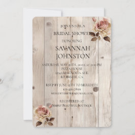 Roze Rozen Crème Wit Hout Vrijgezellenfeest Kaart