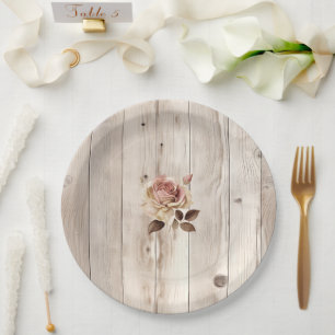 Roze Rozen Crème Wit Hout Wedding Papieren Bordje