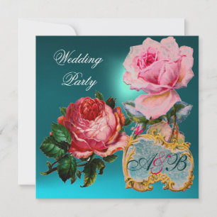 ROZE ROZEN, CUPIDO KANTEN HART BLAUWE HUWELIJKSE M KAART