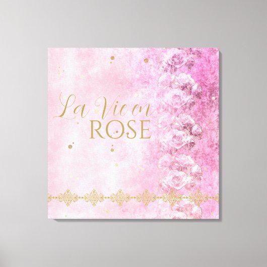 Roze Rozen Damask Grunge - verpakt canvas (Voorkant)