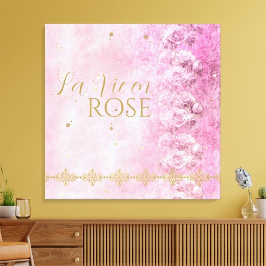 Roze Rozen Damask Grunge - verpakt canvas (Insitu (Woonkamer))