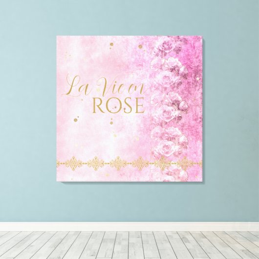 Roze Rozen Damask Grunge - verpakt canvas (Insitu (Houten vloer))