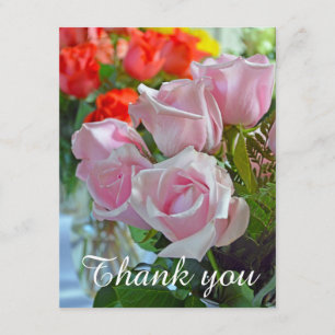 Roze rozen dank u bedankkaart
