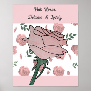 Roze Rozen- Delicaat en Lieflijk Poster