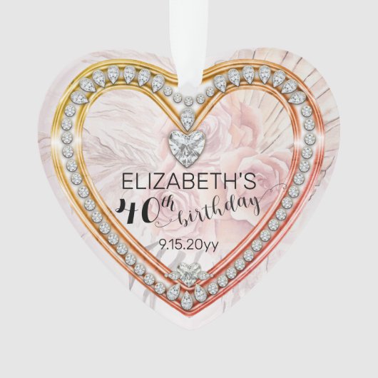 Roze rozen |Diamonds 40th Birthday Keepomwille Ornament (voorkant)