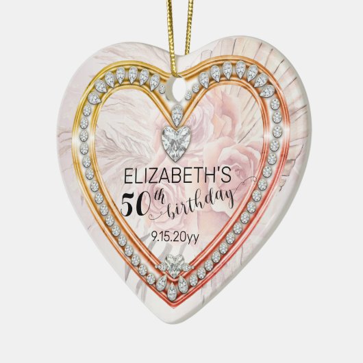 Roze rozen |Diamonds 50th Birthday Keepomwille Keramisch Ornament (Links)