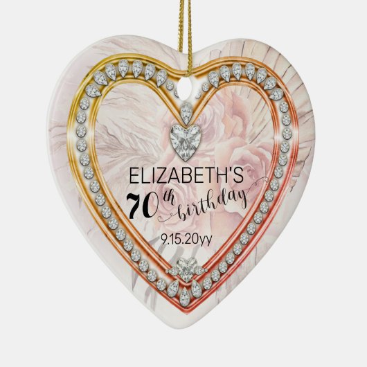 Roze rozen |Diamonds 70th Birthday Keepomwille Keramisch Ornament (Rechts)