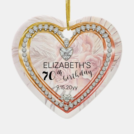 Roze rozen |Diamonds 70th Birthday Keepomwille Keramisch Ornament (Voorkant)