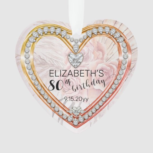 Roze rozen |Diamonds 80th Birthday Keepomwille Ornament (voorkant)