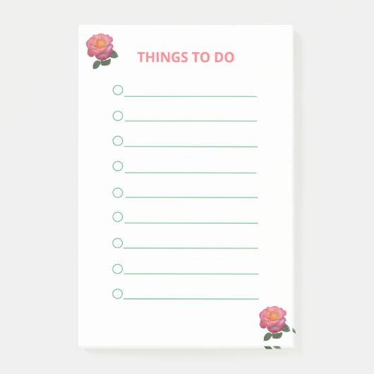 Roze rozen dingen om te doen post-it® notes (Voorkant)