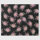 Roze rozen donker bloemmotief Shabby Chic-feest Cadeaupapier (Vlak)