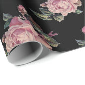 Roze rozen donker bloemmotief Shabby Chic-feest Cadeaupapier (Rol Hoek)