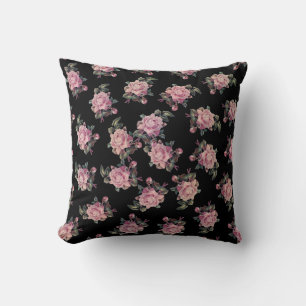Roze Rozen Donker Bloemmotief Shabby Chic Kussen
