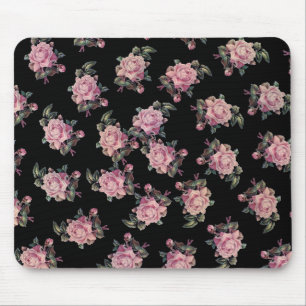 Roze rozen donker bloempatroon Shabby Chic Muismat
