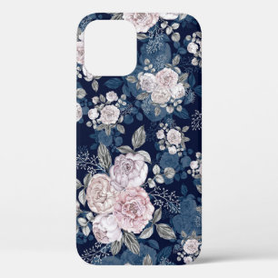 Roze Rozen Donkerblauw: iPhone 12 Hoesje