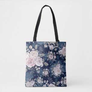 Roze Rozen Donkerblauw:  Draagtas