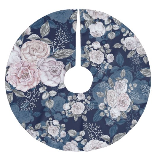 Roze Rozen Donkerblauw:  Kerstboom Rok (Voorkant)