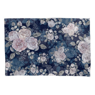 Roze Rozen Donkerblauw: Kussensloop