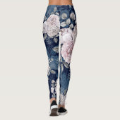 Roze Rozen Donkerblauw: Leggings (Achterkant)