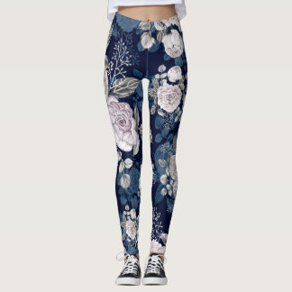 Roze Rozen Donkerblauw: Leggings