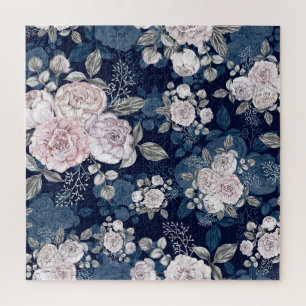 Roze Rozen Donkerblauw: Legpuzzel