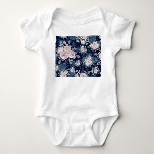 Roze Rozen Donkerblauw: Romper (Voorkant)