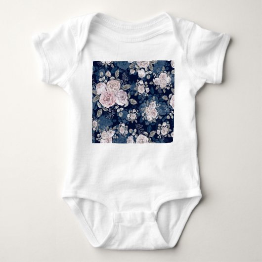 Roze Rozen Donkerblauw:  Romper (Voorkant)
