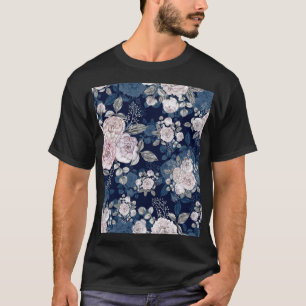 Roze Rozen Donkerblauw:  T-shirt