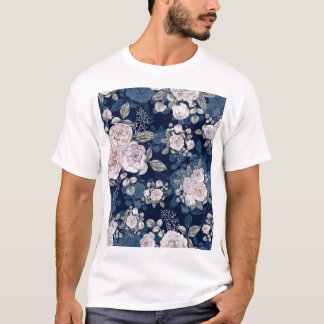 Roze Rozen Donkerblauw: T-shirt