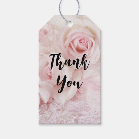 roze rozen Elegant Bouquet Dank je Cadeaulabel (Voorkant)