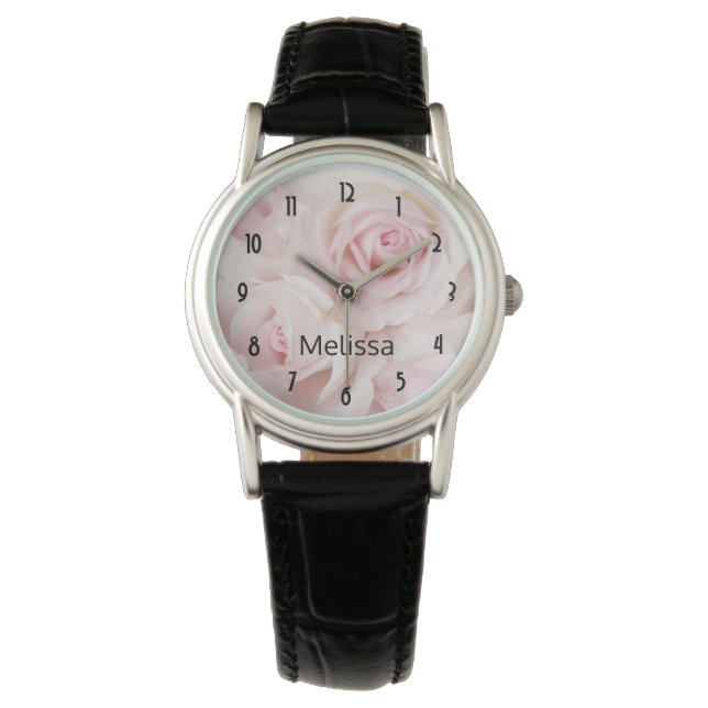  roze rozen Elegant Bouquet Horloge (Voorkant)