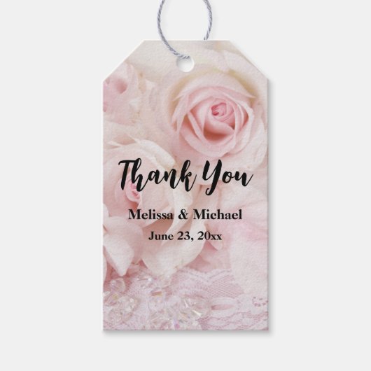  roze rozen Elegant Bouquet Wedding Cadeaulabel (Voorkant)