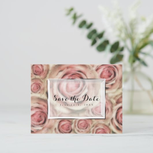 Roze Rozen Elegante Bewaar de Datum Uitnodigingen (Staand voorkant)