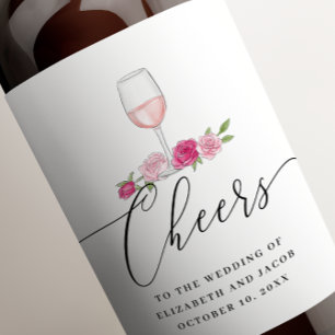 Roze rozen. Elegante blos bloemenscript bruiloft Wijn Etiket