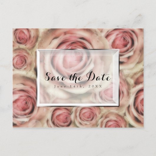 Roze rozen elegante save-the-date uitnodigingen (Voorkant)