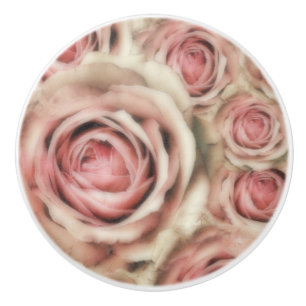 Roze Rozen Elegante Shabby Chic Bloemenschilderach Keramische Knop