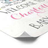 Roze rozen Elephant Baby shower Welkomstteken Poster (Hoek)