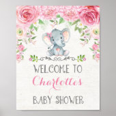 Roze rozen Elephant Baby shower Welkomstteken Poster (Voorkant)