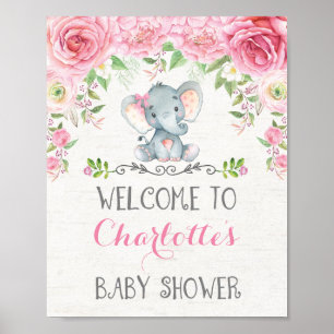 Roze rozen Elephant Baby shower Welkomstteken Poster