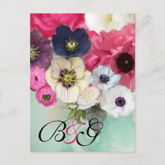 ROZE ROZEN EN ANEMONE BLOEMEN MONOGRAM Save Date Aankondigingskaart (Voorkant)